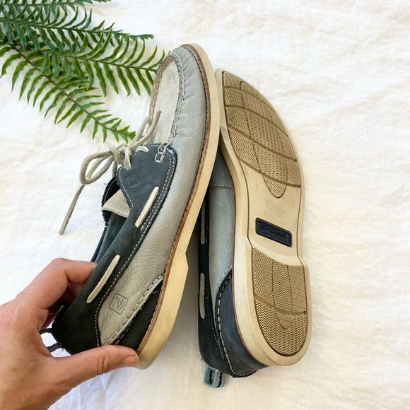 SPERRY Top-Sider Blue & Grey Leather Boat Shoes - Picture 12 of 14